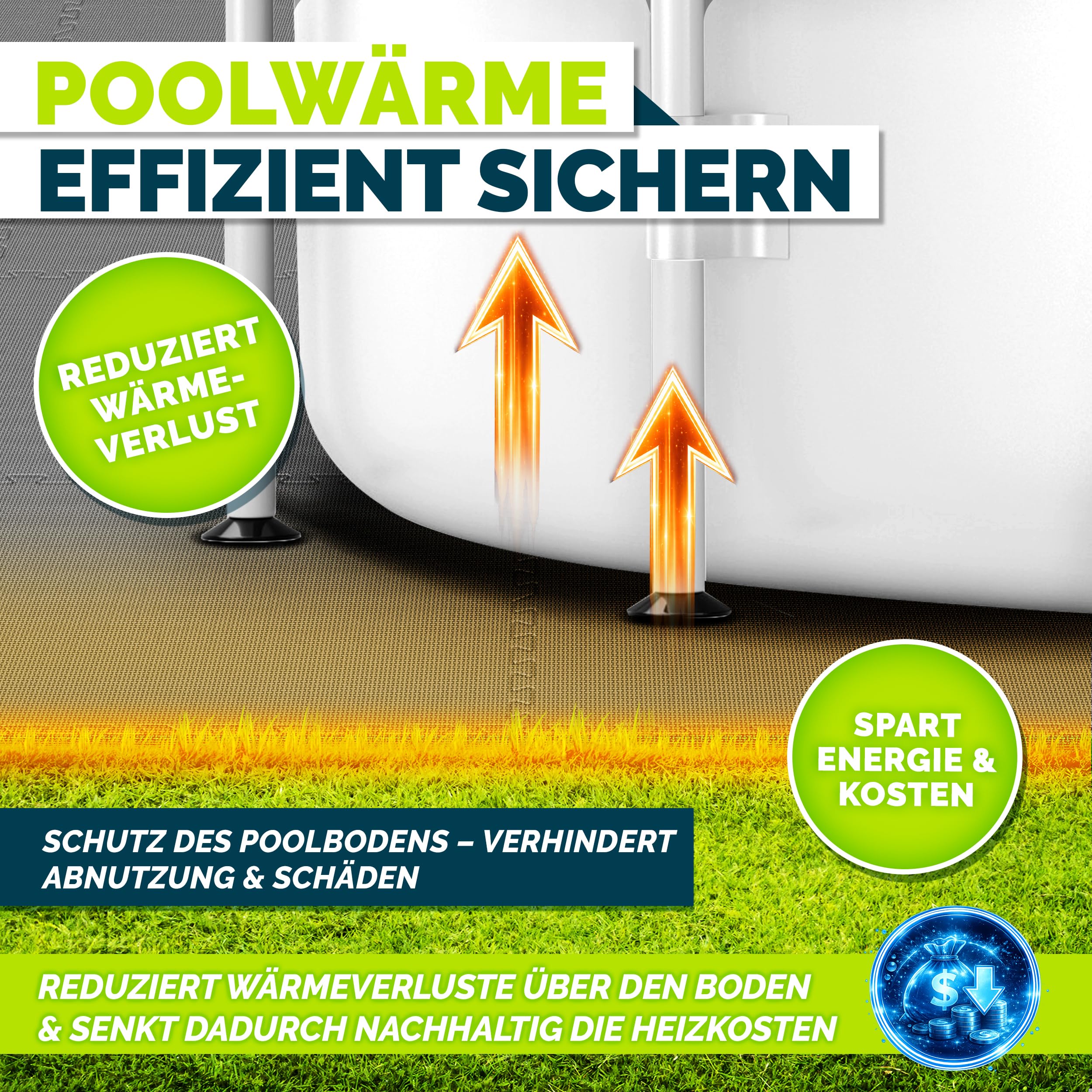 tillvex® Pool Bodenschutzmatte 8 Stück 62,5x62,5cm | Unterlegmatte 1 cm Dicke für Pool Planschbecken & Whirlpool | Poolmatte Bodenmatte Outdoor | Poolunterlage Bodenschutz Matten wärmeisolierend