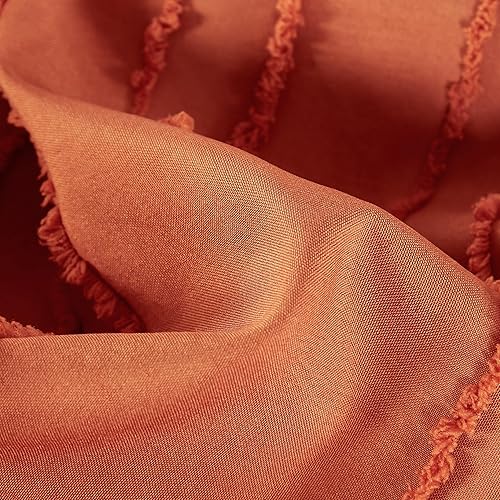 Miniatura 9 de Juego de edredón de tamaño King de color naranja quemado salvia, para cama King, estilo rústico, bohemio, esponjoso, ligero, con flores, plantas,