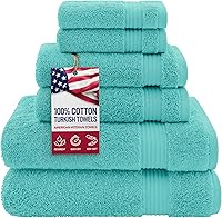 Vista 57 de American Veteran Towel, Paquete de 4 toallas de baño turcas 100% algodón para baño, 27 x 54 pulgadas, extra grandes, de secado suave, color azul