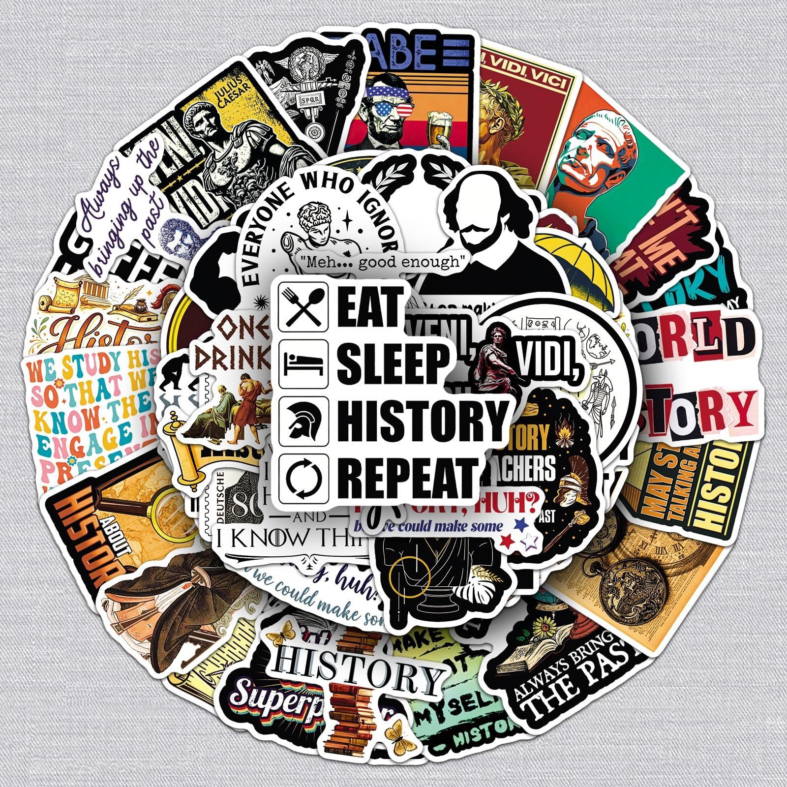 50pcs History Stickers,Waterproof Vinyl Decals for Laptop & Water Bottle