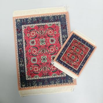 Rug Mouse Pad Coaster Set,Vintage Oriental Floral Mouse Pad with Non-Slip Rubber Base for Table Decor Computer Laptop DesktopOrange