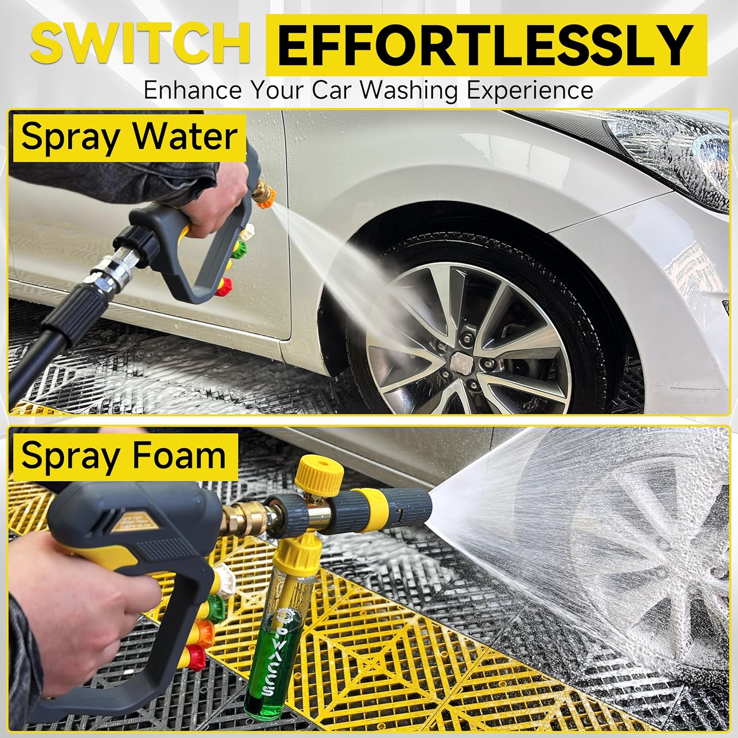 PWACCS Pressure Washer Hose for Power Washer – 3600 PSI, Pressure Washer Gun with Foam Cannon, Mini No-Dilution Foam Cannon Pro Power Wash, Soap Cannon with 4 Nozzle Tips for Car Wash