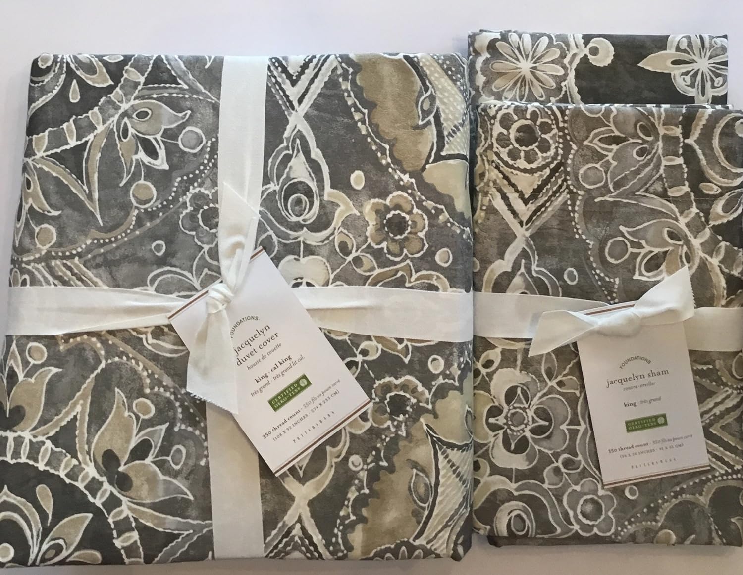 Pottery Barn Jacquelyn Duvet Cover King/California King & Two King Shams ~*Gray*~