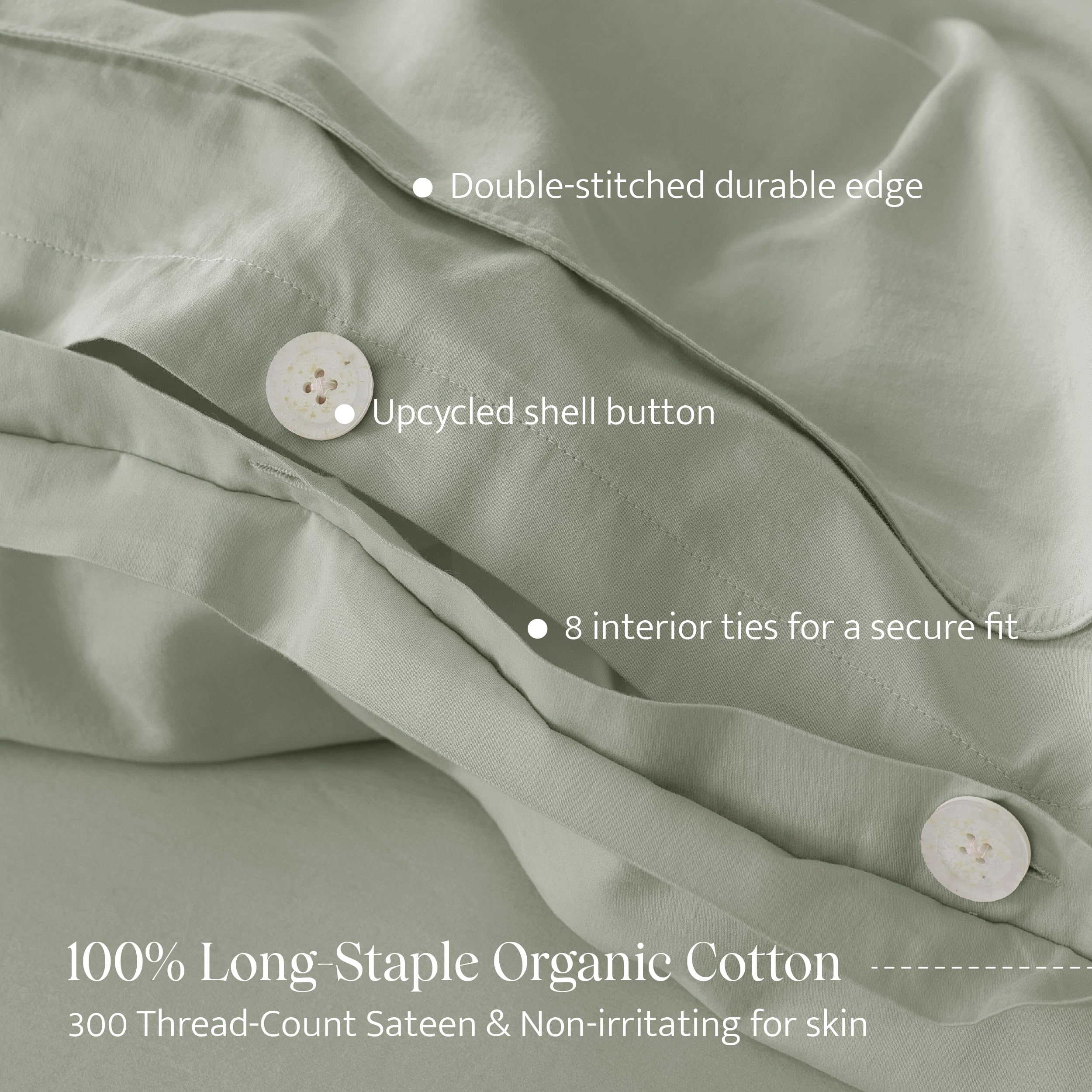Double Stitch 100% Organic Cotton Duvet Cover King Size - 3 Piece GOTS Certified Hotel Sateen