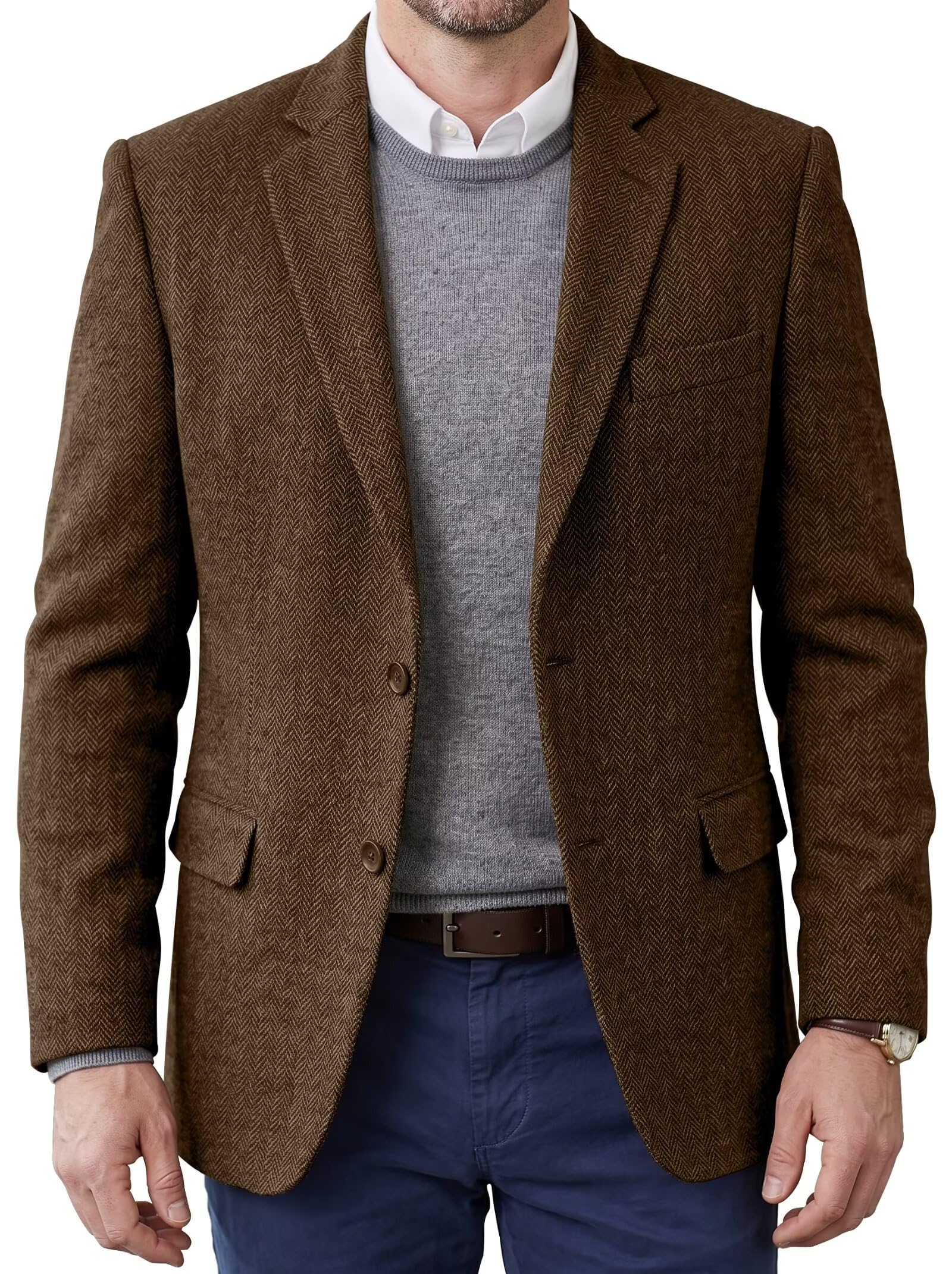 Men's Tweed Blazer Jacket 2 Button Herringbone Casual Prom Jackets | Men's 2 Button Midweight Herringbone Casual Sport Coat Winter Tweed Blazer Jacket Wedding Groomsmen Prom Formal Jackets