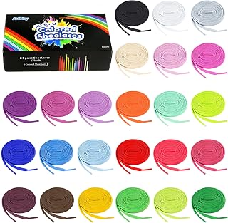 Auihiay 24 Pairs Flat Colored Shoelaces 31 Inch - 24 Vibrant Colors for Sneakers, Kids Shoes, Boots