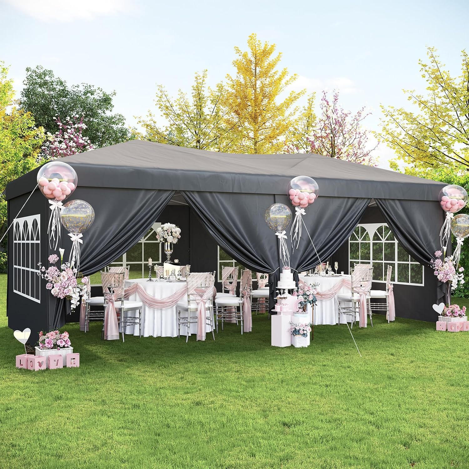 Aoxun 10x20 Pop Up Canopy Tent with 6 Removable Sidewalls, One Push Party Tent Waterproof Outdoor Canopy with 3 Adjustable Height, Portable Tents for Parties, Wedding, Commercial, Market