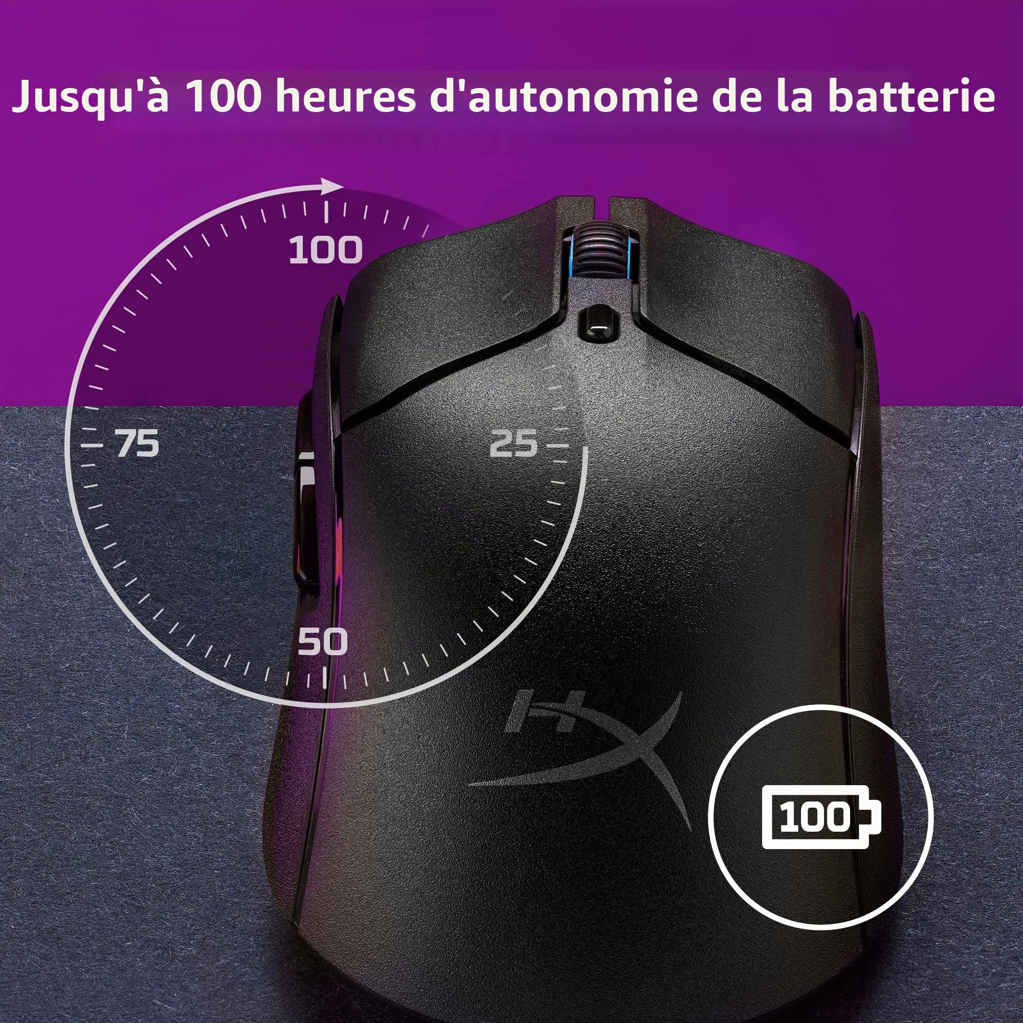 HyperX Pulsefire Haste 2 Wireless, Souris Gaming Sans Fil Ultra Légère 61 g, Capteur HyperX 26K jusqu’à 26 000 DPI, Double Connexion Sans Fil 2.4 GHz et Bluetooth, Autonomie jusqu’à 100h, Noir