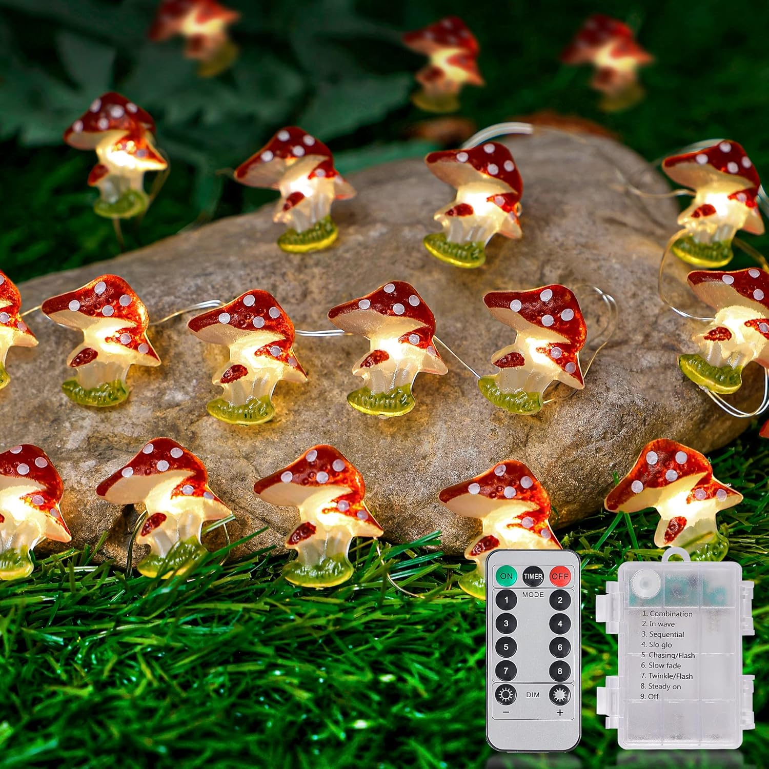 oopswow Mushroom Decor Lights, 10ft 30 LED Fairy Mushroom