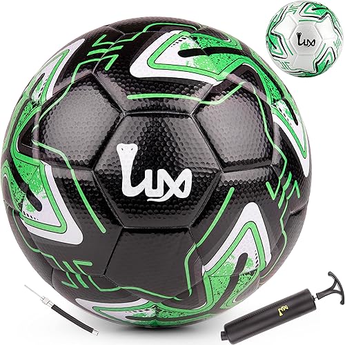 LUX - Balón de fútbol tamaño 5 con bomba manual de alta calidad gratuita pelota de partido térmicamente unida para uso profesional para hombres