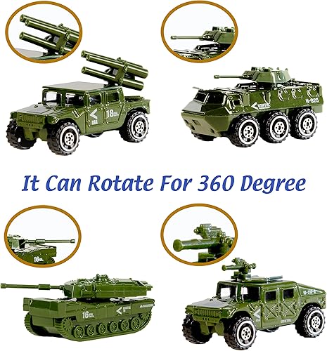 Miniatura 3 de Vehículos militares fundidos a presión, paquete de 6 modelos de vehículos militares de aleación variada, juguetes de automóvil, mini tanque de