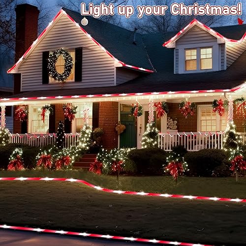 Miniatura 5 de Cuerda de luces de bastón de caramelo de Navidad de 65.6 pies, 400 LED, 8 modos de iluminación, para exteriores, impermeable, con control remoto,