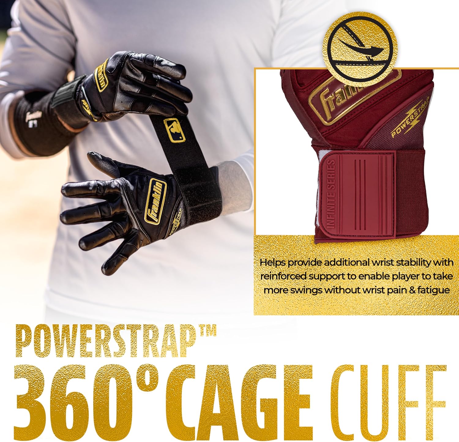 Franklin Sports MLB Batting Gloves - Infinite Powerstrap Baseball + Softball Long Cuff Batting Gloves - Adult + Youth