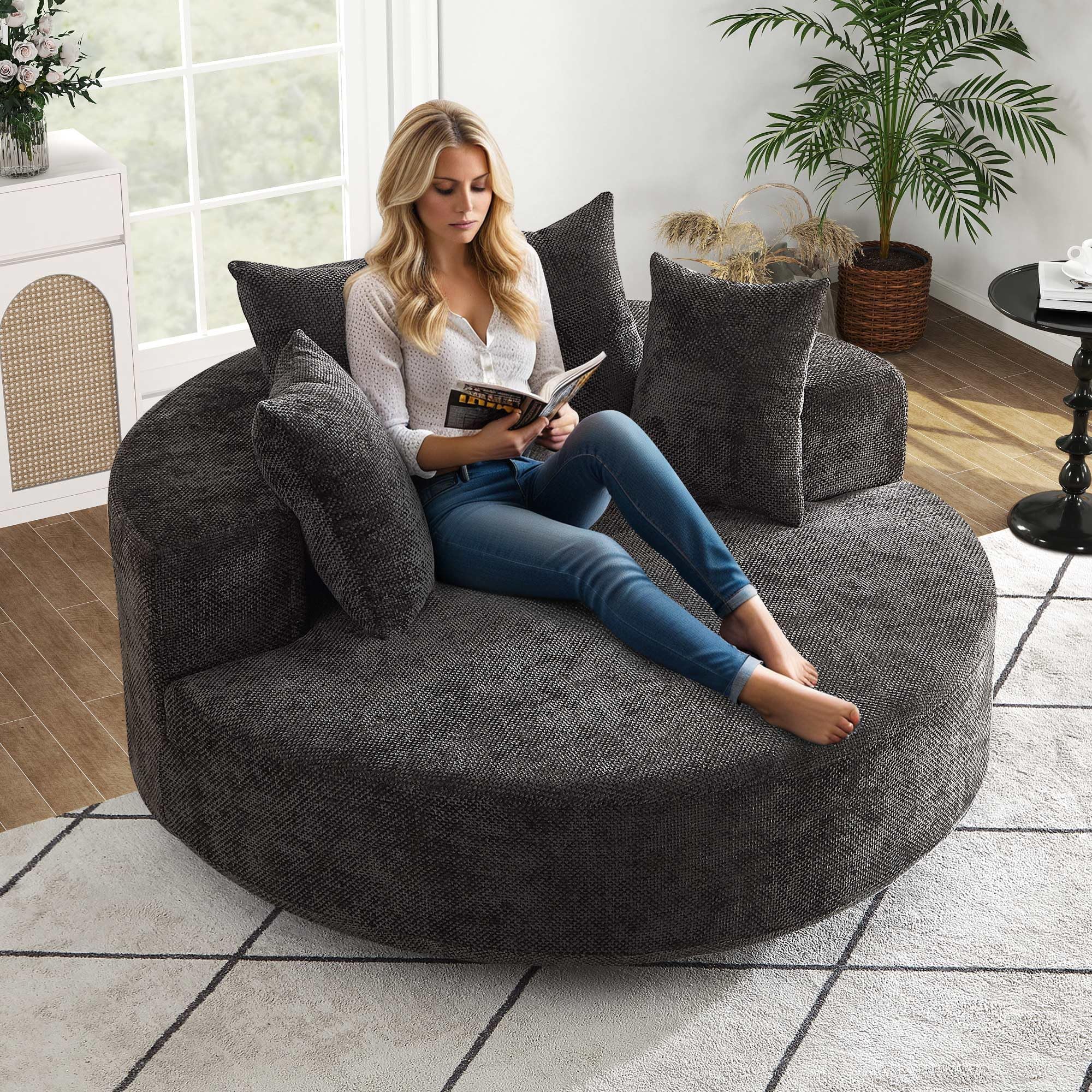 Amazon.com: SLEERWAY 55"W Oversized Swivel Accent Chair, Large Barrel ...