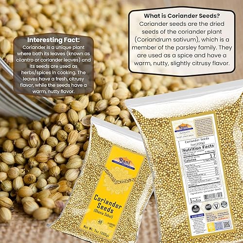 Miniatura 4 de Semillas enteras de cilantro Rani (Dhania), especias indias, 7 onzas (7.05 oz)  Todo natural  Apto para gluten  Sin OMG  Vegano  Origen indio
