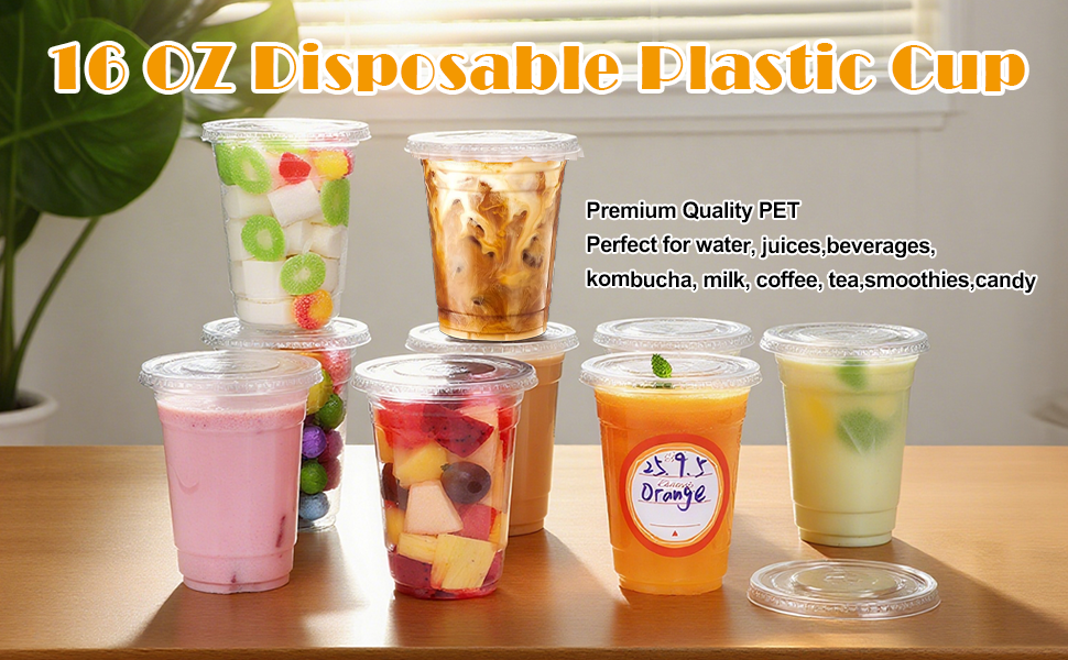 Watch 16 oz Clear Plastic Cups with Lids and Straws,100 Pcs Cups on ...