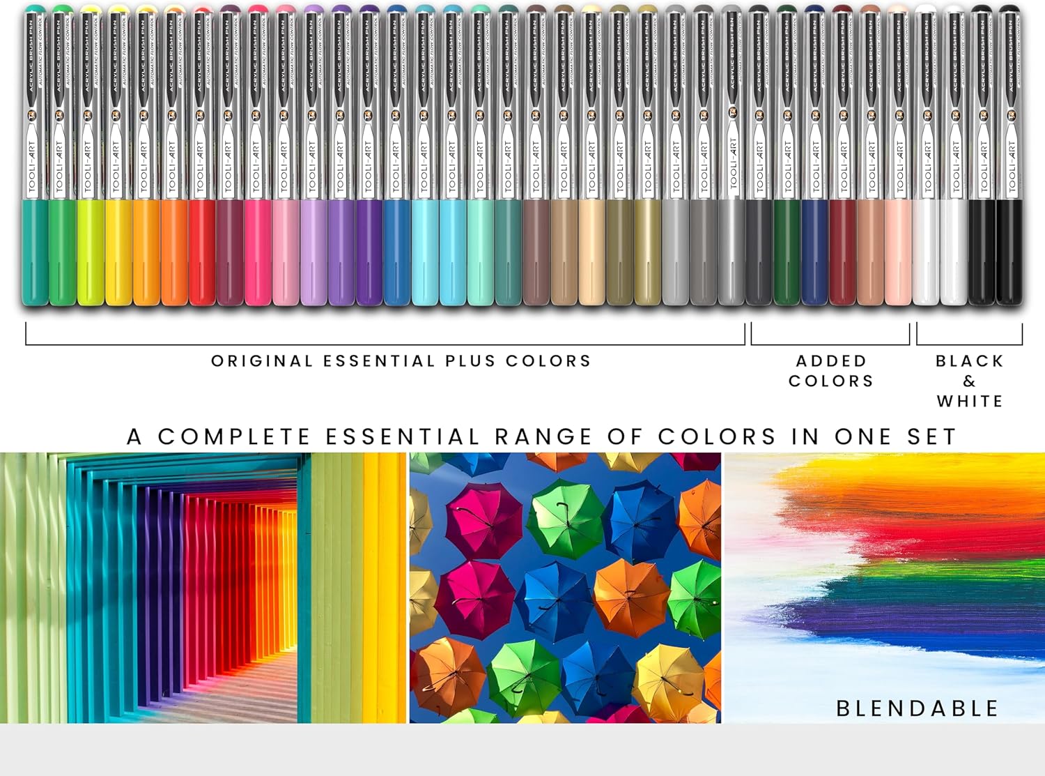 36 Essential Colors Flexible Brush Tip Acrylic Paint Pens Automatic Flow Control 1-5mm Line for Rock Painting,Coloring,Brush Lettering,Scrapbooking,Glass,Mugs,Wood,Metal,Canvas,Fabric,Plastic