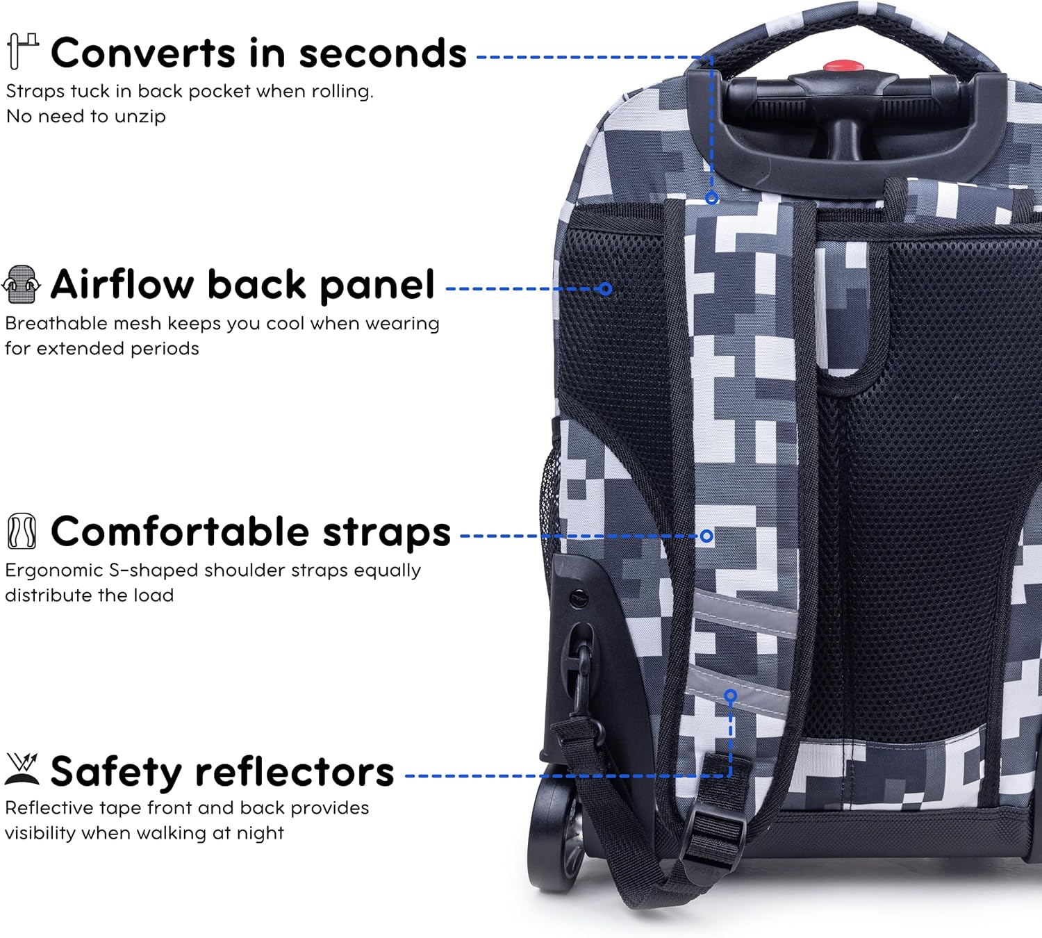 J World Sunrise Kids Rolling Backpack for Girls Boys. Roller Bookbag With Wheels For School, Camo - Image 6