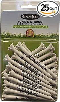 Review Golf Tees, GuaranTees Long & Strong, 3 1/4″ Nearly Unbreakable Plastic, Low Friction, Consistent Height, 25 Pack of Tees for Golf, Made in USA, Guarantee