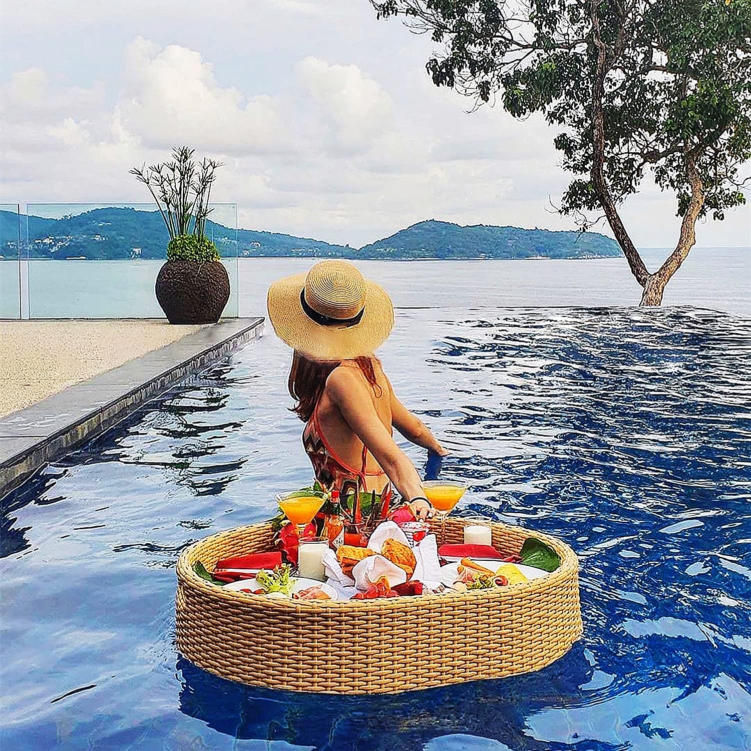 Mesa Flotante de Lujo con Bandeja, Flotador de Piscina, para Servir Bebidas en la Piscina, Brunch, Comida en el Agua