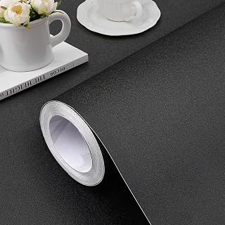 Jeweluck Black Wallpaper Peel and Stick Wallpaper Pure Contact Paper 15.7inchx118.1inch Black Wall Paper Peel and Stick Matte Removable Self Adhesive Solid Waterproof Vinyl for Cabinets Decorative
