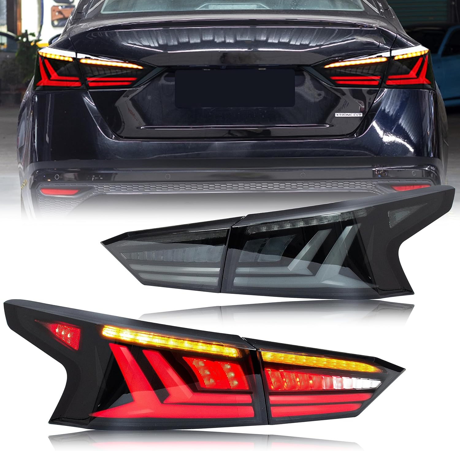 inginuity time LED Tail Lights for Nissan Altima 2019-2024 Smoked Rear Lamps SR Sequential Signal Start-up Animation Assembly