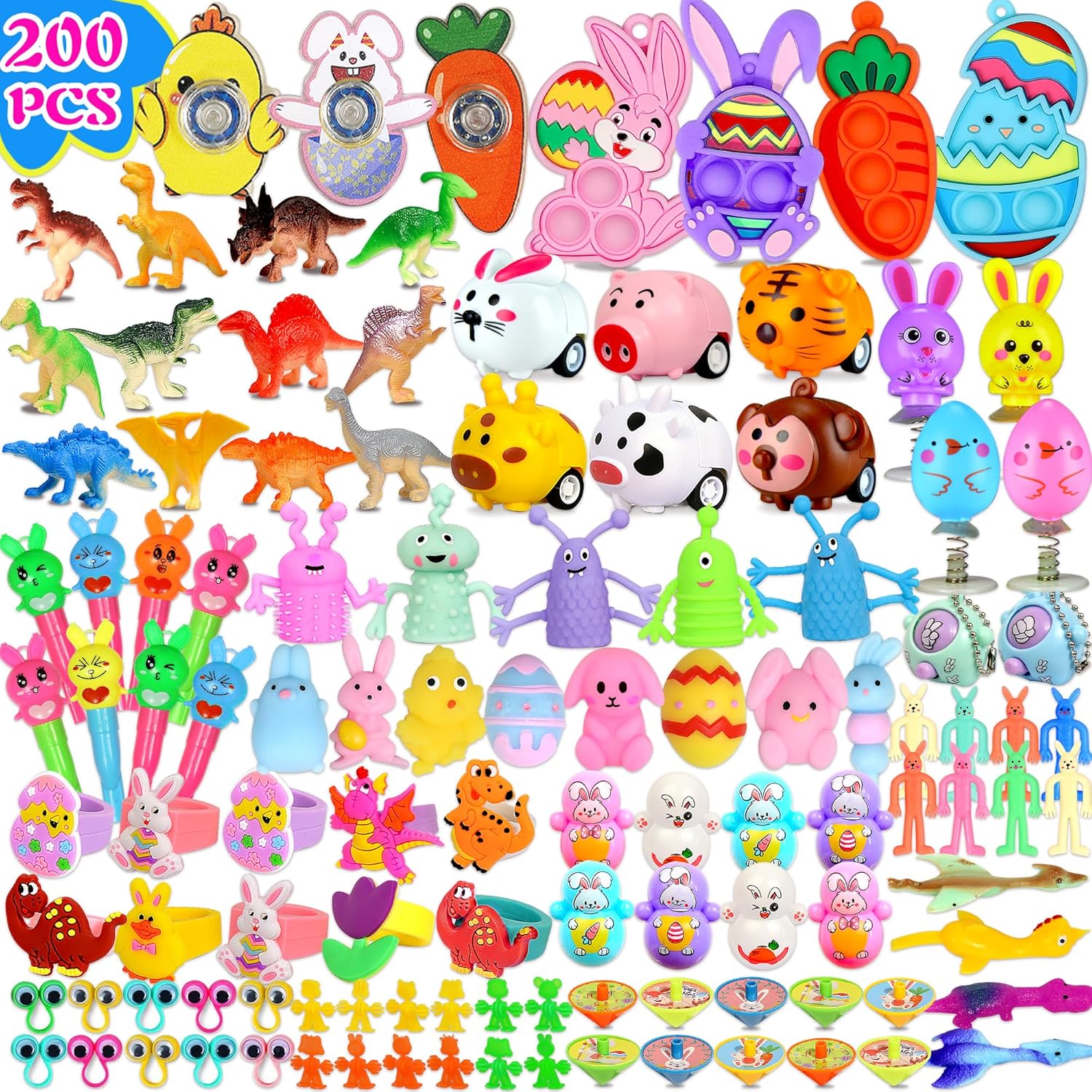 U-Goforst 200PCS Easter Egg Fillers, Easter Basket Stuffers Easter Egg Stuffers for Kids Boys Girls Small Toys Pack Bulk Filled Egg Hunt Gift Goodie Bags Party Favors Classroom Prizes Treasure Box