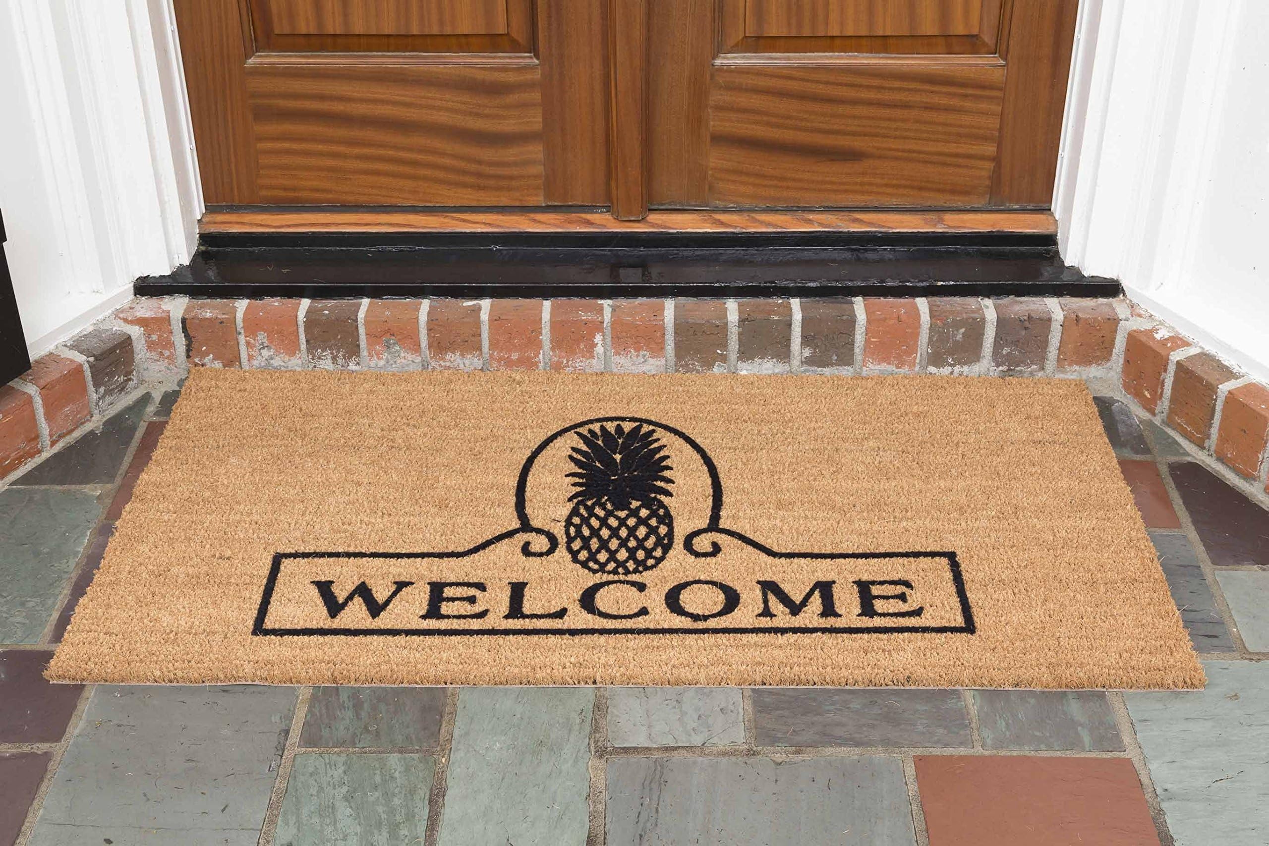 DeCoir 24" X 48" 'Pineapple Welcome' Coir Double Door Mat, Medium/Large