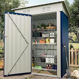 5x3FT Multi-Used Shed & Outdoor,Storage Shed with Lockable Door,Anti-Corrosion Storage House with Sloping Roof for Backyard Outdoor Patio(Navy Blue)
