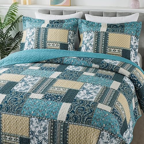 Vista 2 de BEDIFANY - Juego de colcha de algodón, tamaño queen, ligera, de estilo bohemio, suave, para decoración de la cama en todas las estaciones