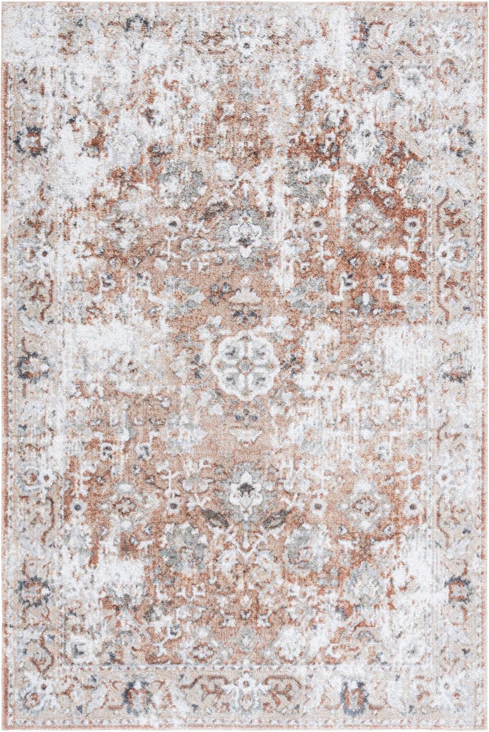 SAFAVIEH Washable Rug Baltimore Collection - 8' x 10', Ivory & Rust, Easy Cleaning, Ideal for in Living Room, Bedroom, Home Office, Dining Space (BAL852A)
