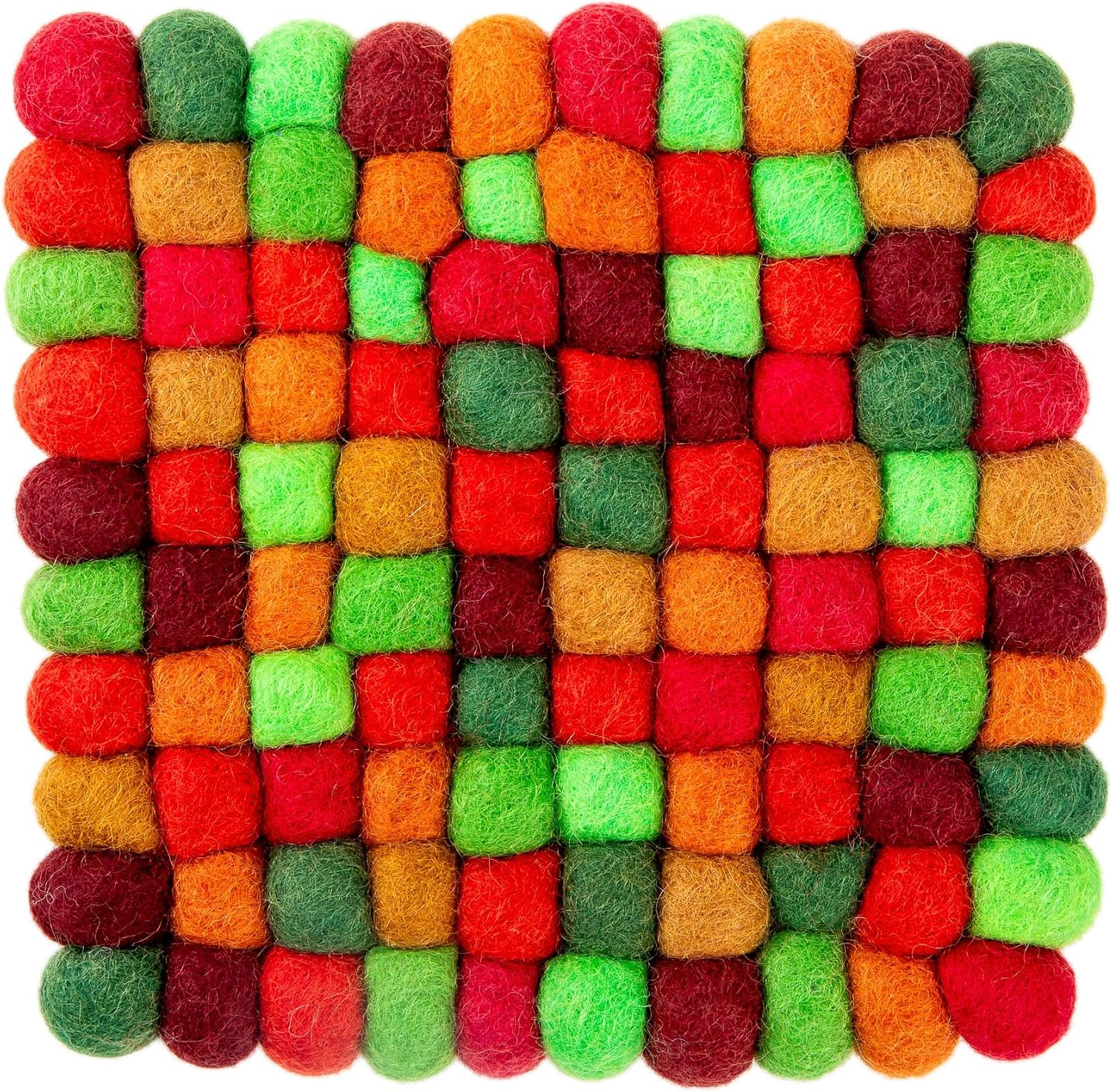 Woolygon Wool Trivet Pot Mat - Drink Fabric Coaster for Hot Dishes, Cute Table and Car Coasters, Heat Resistant Durable Textile Design Handcrafted in Nepal - Multicolor 20cm