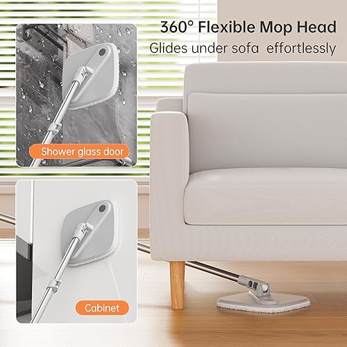 Miniatura 5 de KZKR Juego de trapeador giratorio y cubo con sistema de agua limpia y sucia de separación automática, cabezal de trapeador cuadrado giratorio de 360