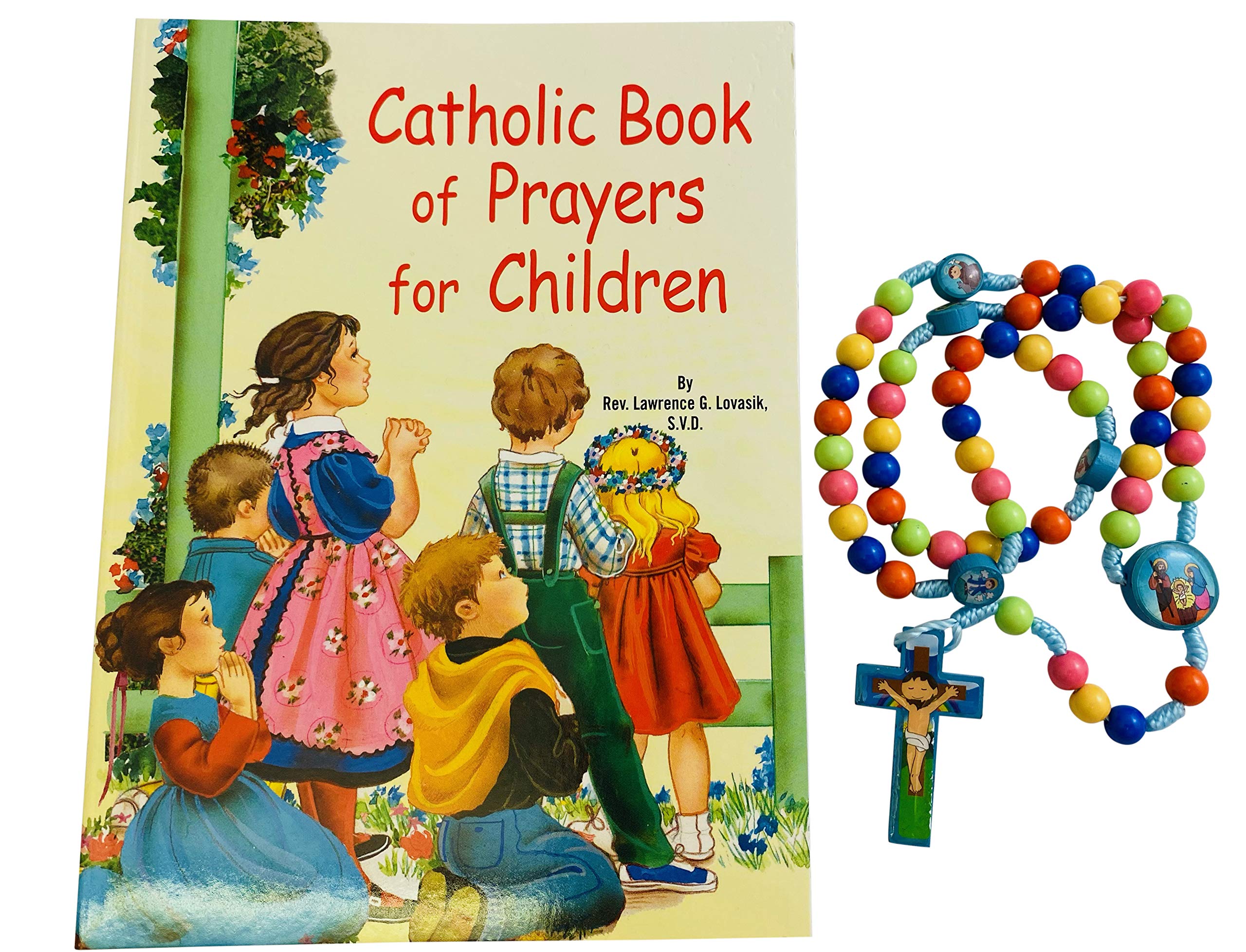 Baptism Set First Rosary and Catholic Book of Prayers for Children and Gift Bag