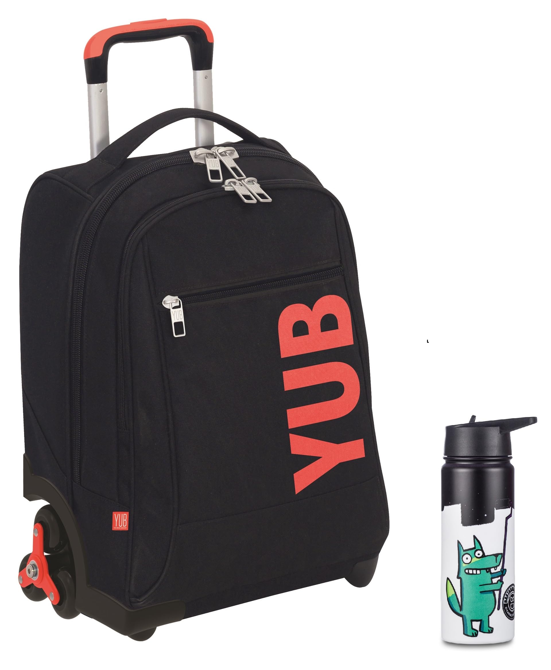 Trolley YUB 3 ruote + Borraccia Termica Bastardidentro - Scuola & Viaggio - ARANCIONE - Spallacci estraibili per uso ZAINO - 34 LT