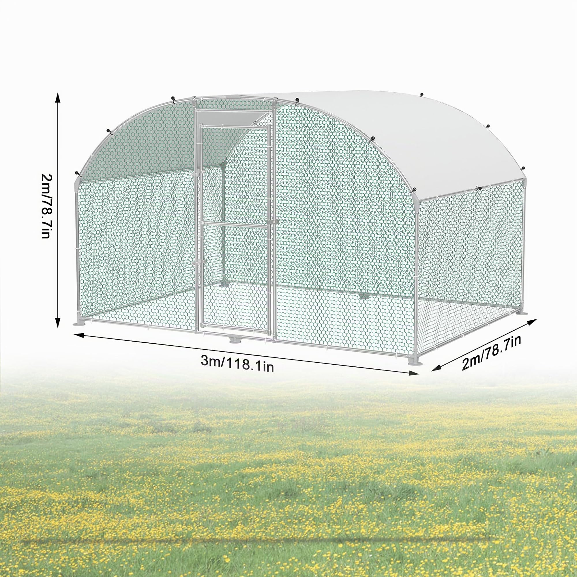 HENGMEI Gallinero 300x200x200cm Acero galvanizado Jaula para gallinas con techo de PE Exterior