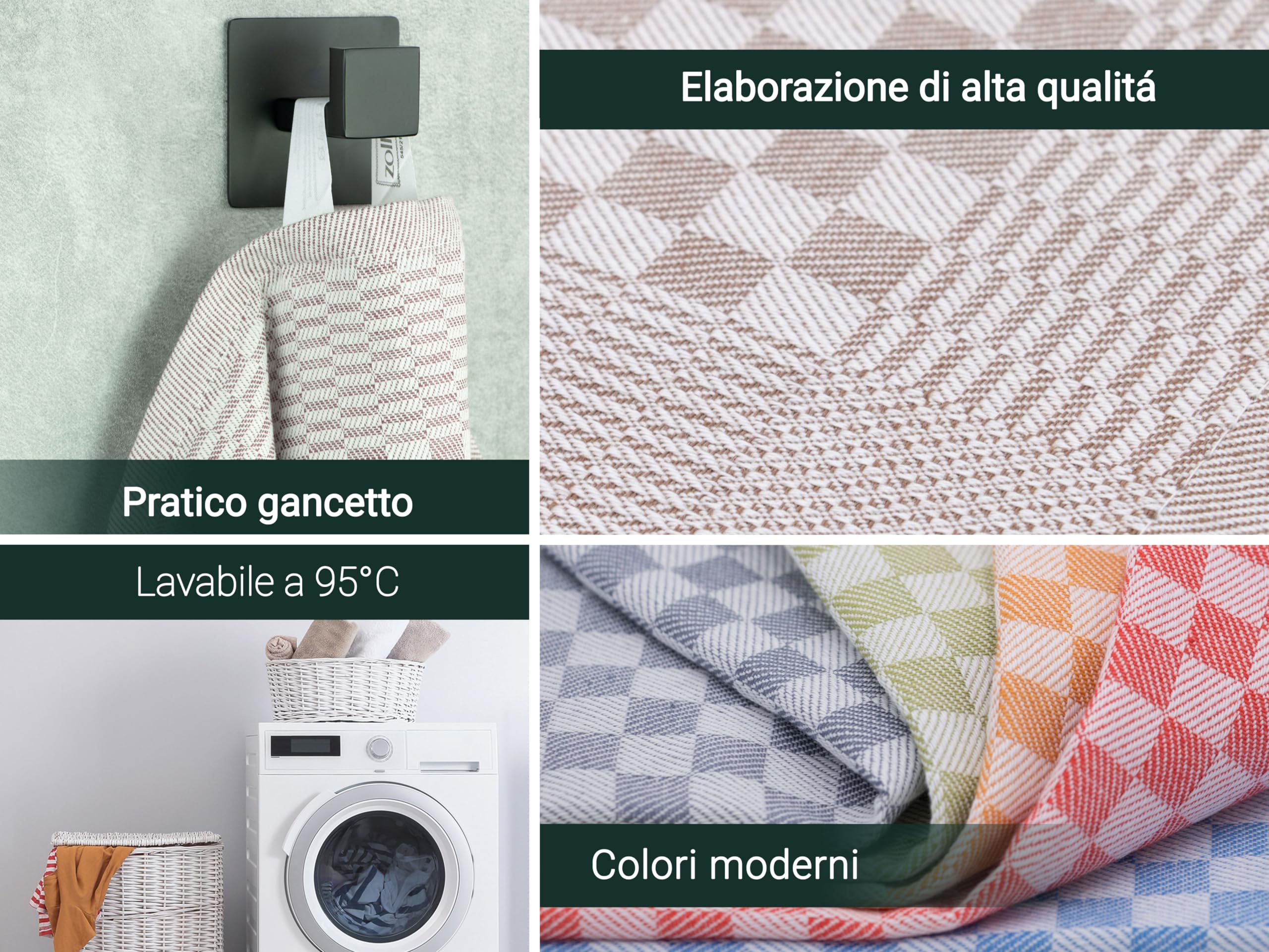 ZOLLNER 10 Strofinacci, 100% Cotone, 46x70 cm - Super assorbenti e robusti canovacci - Lavabili a 60°C - qualità gastronomica - certificati Oeko-Tex®, a quadretti marroni