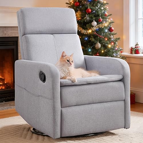 Rocking Recliner Chair for Adults,360°Swivel Glider Rocker Reclining Chair with High Back for Nursery Living Room Bedroom,Nursing Reclining Single Sofa Chairs (Light Grey)