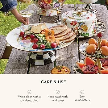 Amazon.com | MACKENZIE-CHILDS Enamel Pedestal Platter, Round Cake