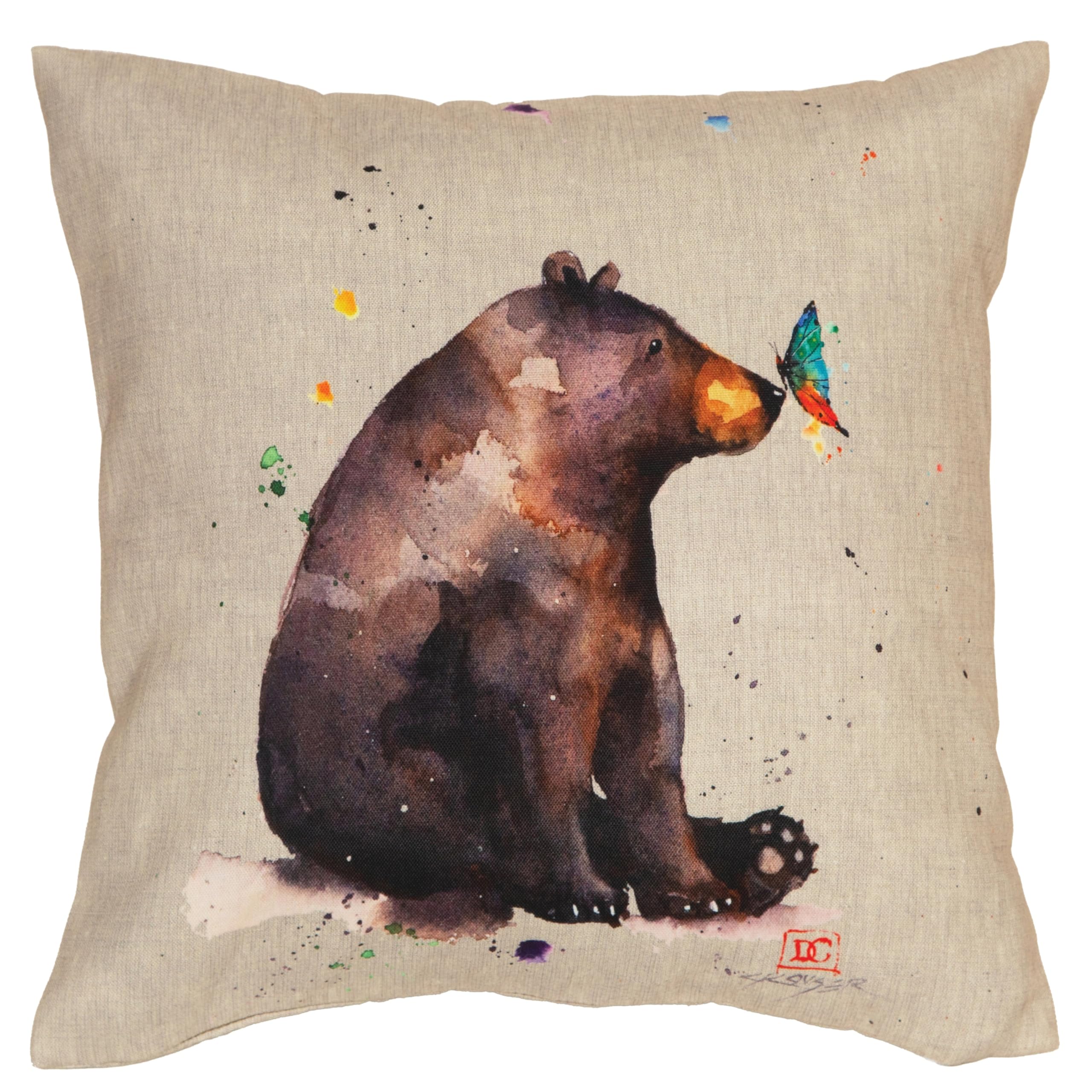 Carstens Inc Dean Crouser Bear and Butterfly Outdoor Pillow 18x18
