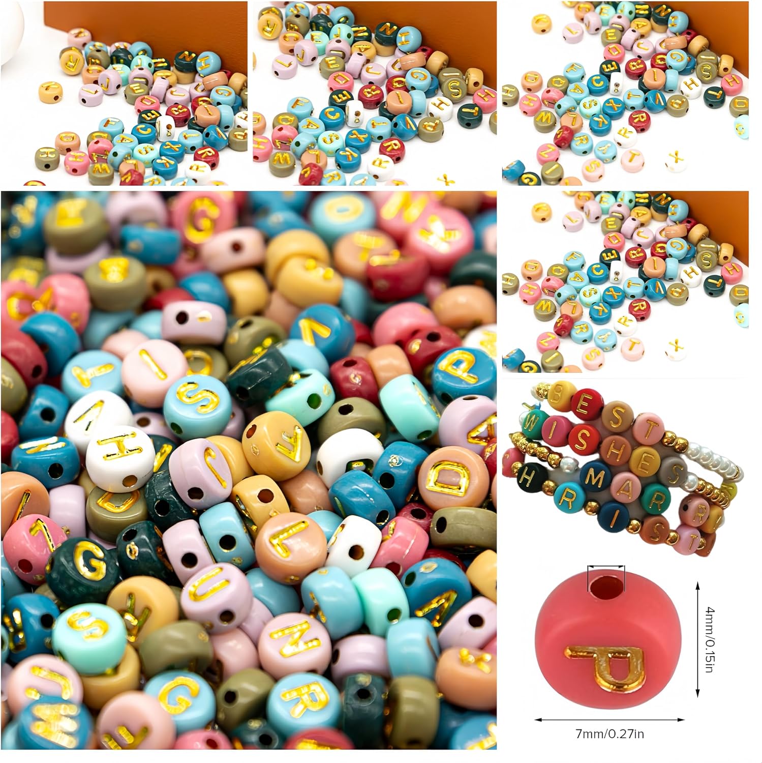 1250 PCS Letter Beads Kit with Elastic Cord – Alphabet A–Z, Numbers, Heart, Moon, Star, Smiley Beads for Friendship Bracelets & DIY Jewelry (Colorful Beats & Golden Letters)