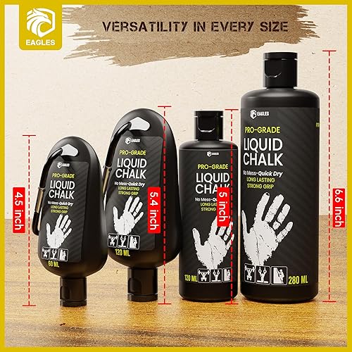 Miniatura 9 de EAGLES Pro Grade Gym Liquid Chalk 50, 120 or 280ml Mess-Free Chalk for Weightlifting, Gymnastics Rock Climbing, Pole Grip, Sports Dries in Seconds -