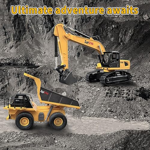 Miniatura 6 de Excavadora RC y camión volquete, vehículo de construcción de metal de 2.4 GHz con luz y sonido, el mejor juguete de Navidad para niños de 3-5, 4, 7,