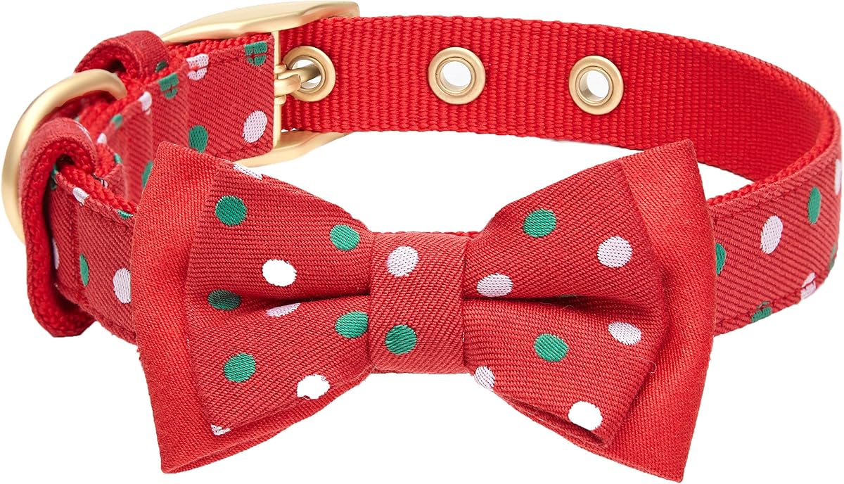 Blueberry Pet Collar de perro ajustable con lunares y pajarita desmontable, cuello de 33 a 16.5 in, para raza mediana