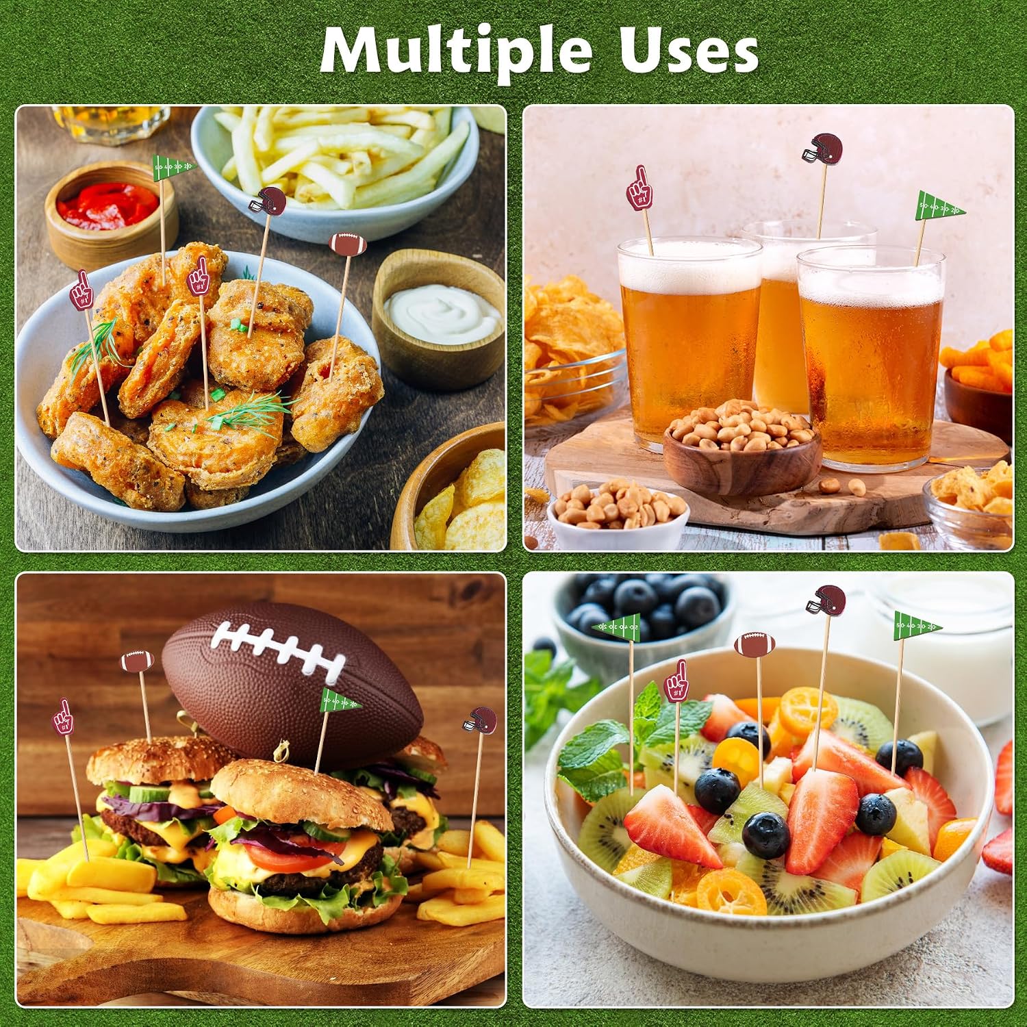 100 Pcs Football Cocktail Picks 4.7 Inch Decorative Sports Ball Football Picks for Appetizers Fruit Toothpicks Fruits Sandwich Buffets Party Decoration(Football)