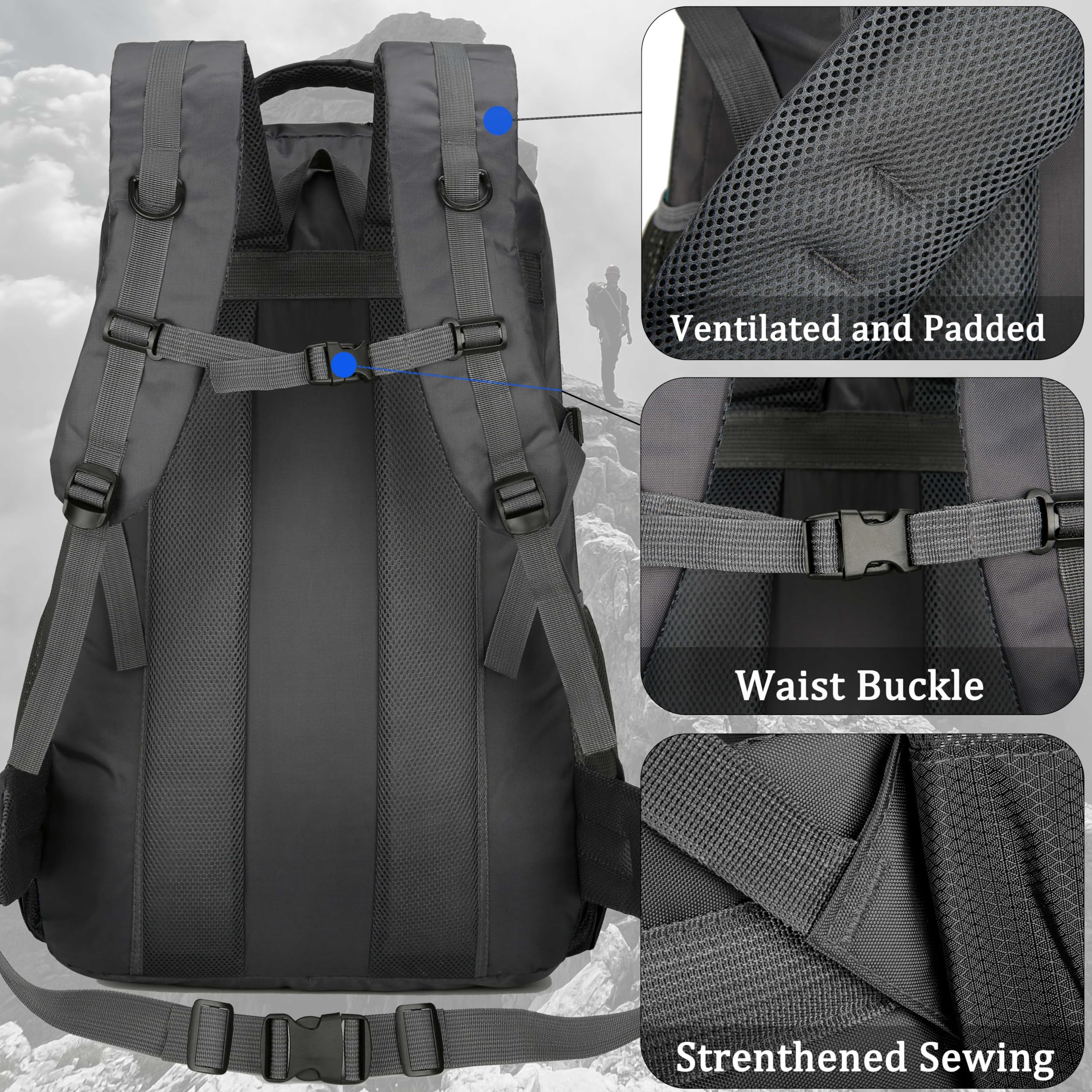 85 l Wanderrucksack, Camping-Rucksack, Jagd-Rucksack für Outdoor, wasserabweisend, taktischer Rucksack für Damen und Herren, Tiefes Blau, Large, Outdoor