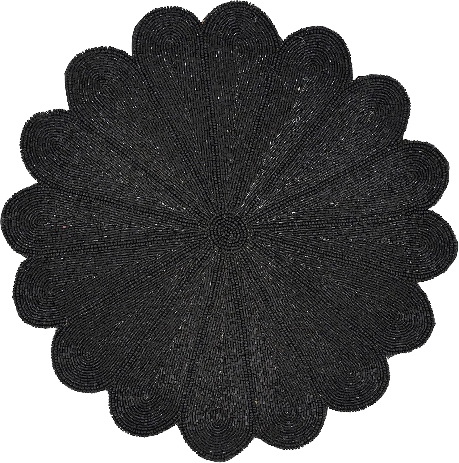 SARO LIFESTYLE Flower Design Beaded Placemats (Set of 4), Black, 15" (201.BK15R)