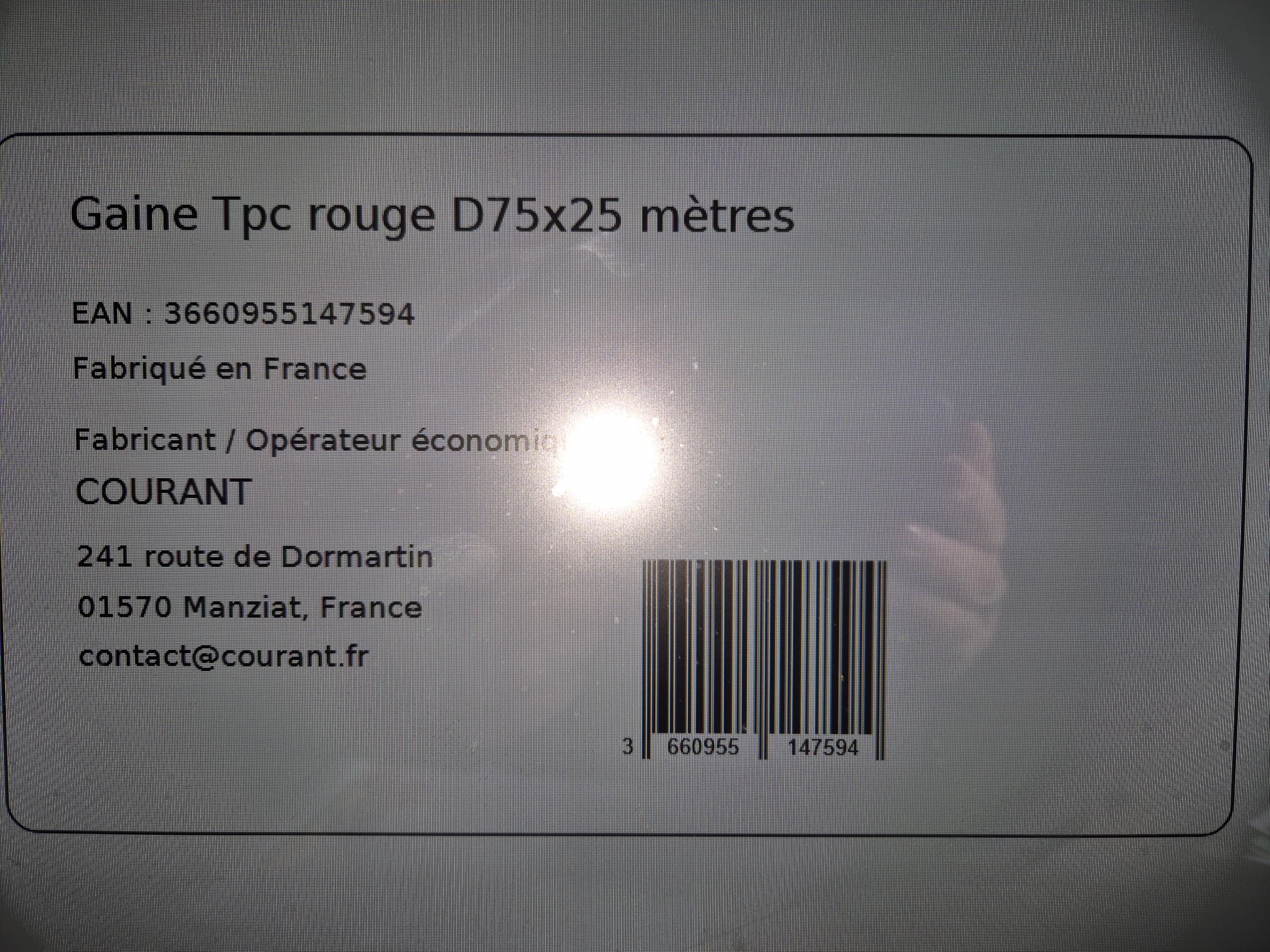 Gaine TPC rouge Ø 75 mm x 25 mètres