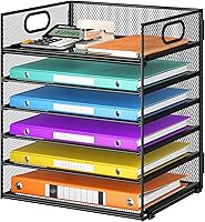 Vista 77 de 5 Tray Paper Organizer Letter Tray with Handle - Mesh Desk File Organizer, Paper Sorter Organizer for Office, Home or School File Folder Holder