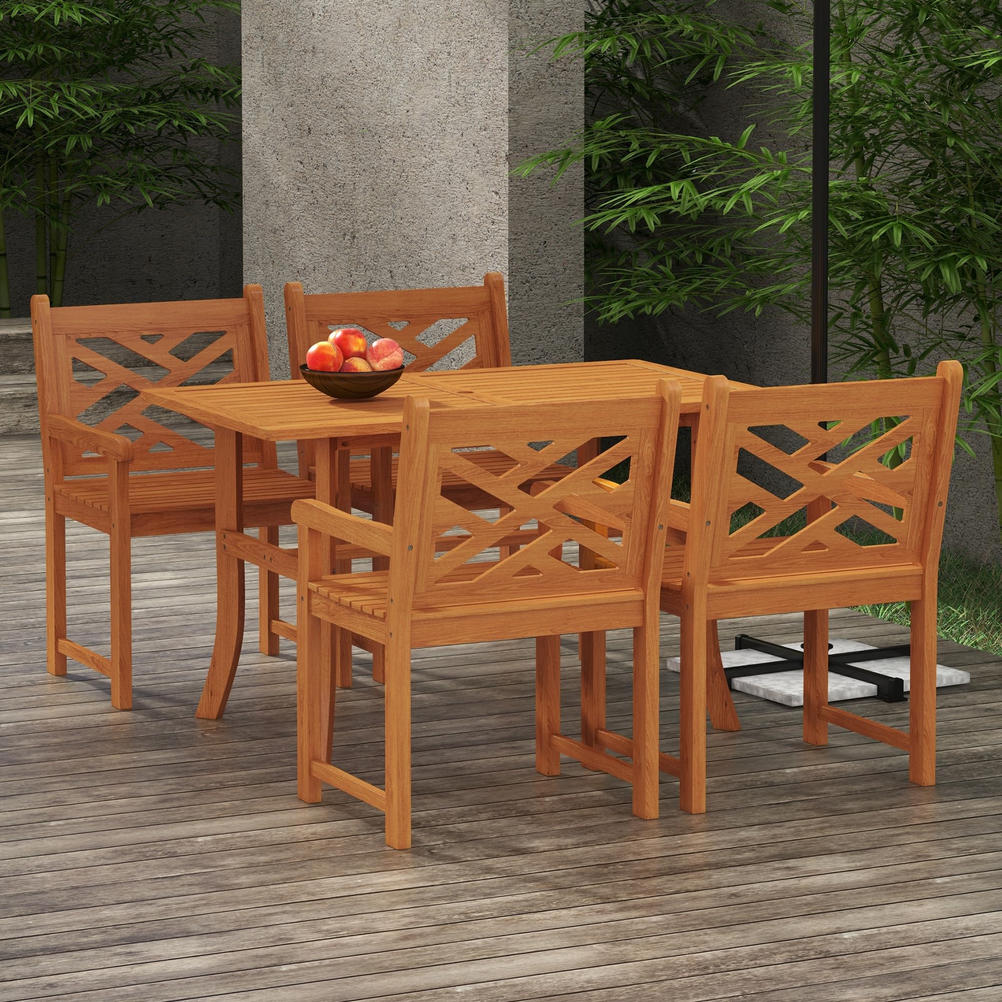 Outsunny Outdoor Patio Dining Set, 4 Seater Wood Dining Table and Chairs for Backyard, Conservatory, Garden, Poolside, Deck, Teak (Box 1 of 2)